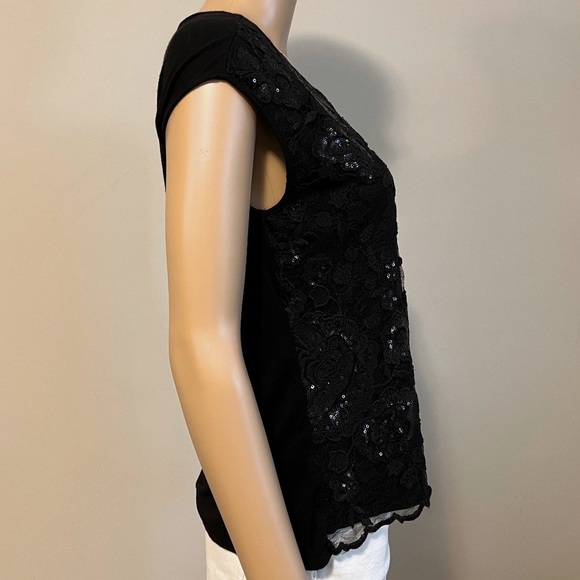 Vince Camuto Lace & Sequin Front Sleeveless T-shirt Top Black - Picture 7 of 12